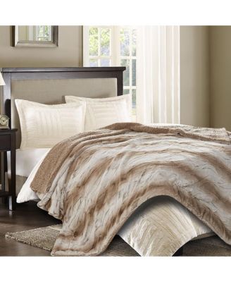 Premium Faux Fur Ombre Throw Blanket - Super Soft, Lightweight Minky Blanket with Fuzzy Sherpa Side - 50" x 65” - Gray