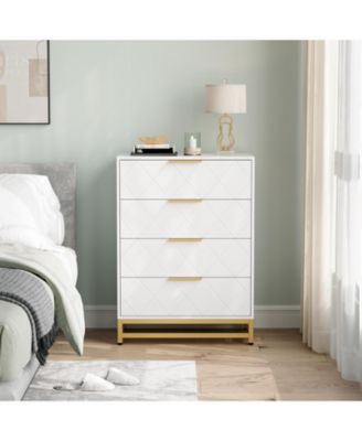 4 Drawers Dresser Chests for Bedroom, Tall Wood Rustic Chest of Drawers with Wide Metal Handle, White Dresser Drawer Organizer for Bedroom,Living Room,Hallway and Entryway_36.22&amp;#x22;D x 18.11&amp;#x22;W x 7.87&amp;#x22;H