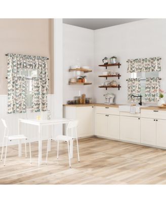 Magdalena Butterfly Print Sheer Rod Pocket Kitchen Curtain Swag Pair