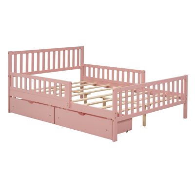 Pink Platform Bed with Guardrails and Drawers