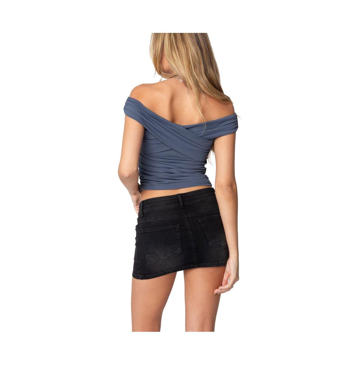 Edikted Women's Crisscross Off Shoulder Top - Dark-gray