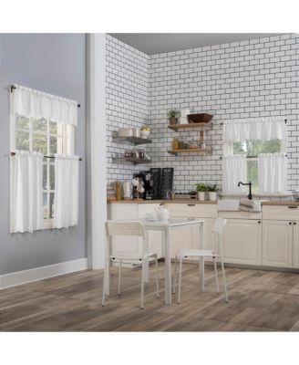 Mariela Floral Trim Semi-Sheer Rod Pocket Kitchen Curtain Valance and Tiers Set