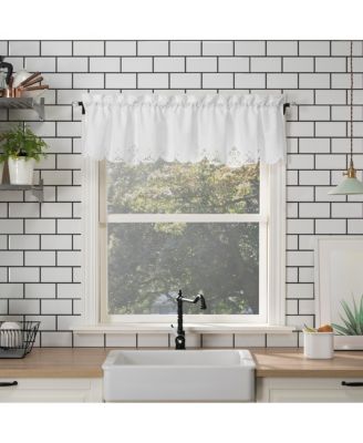 Mariela Floral Trim Semi-Sheer Rod Pocket Kitchen Curtain Valance and Tiers Set