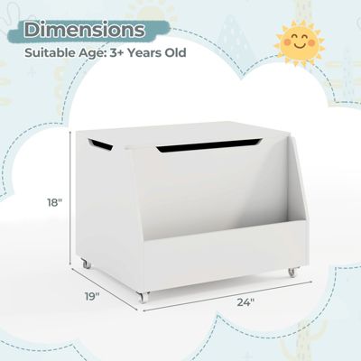 Kids Toy Box Wooden Storage Chest Bench with Bookshelf Wheels Safety Hinge Lid
