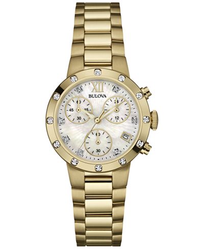 Bulova Women's Chronograph Diamond Accent Gold-Tone Stainless Steel Bracelet Watch 30mm 98R216