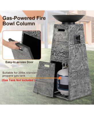 48 Inch Propane Fire Bowl Column with Lava Rocks and PVC Cover-Gray