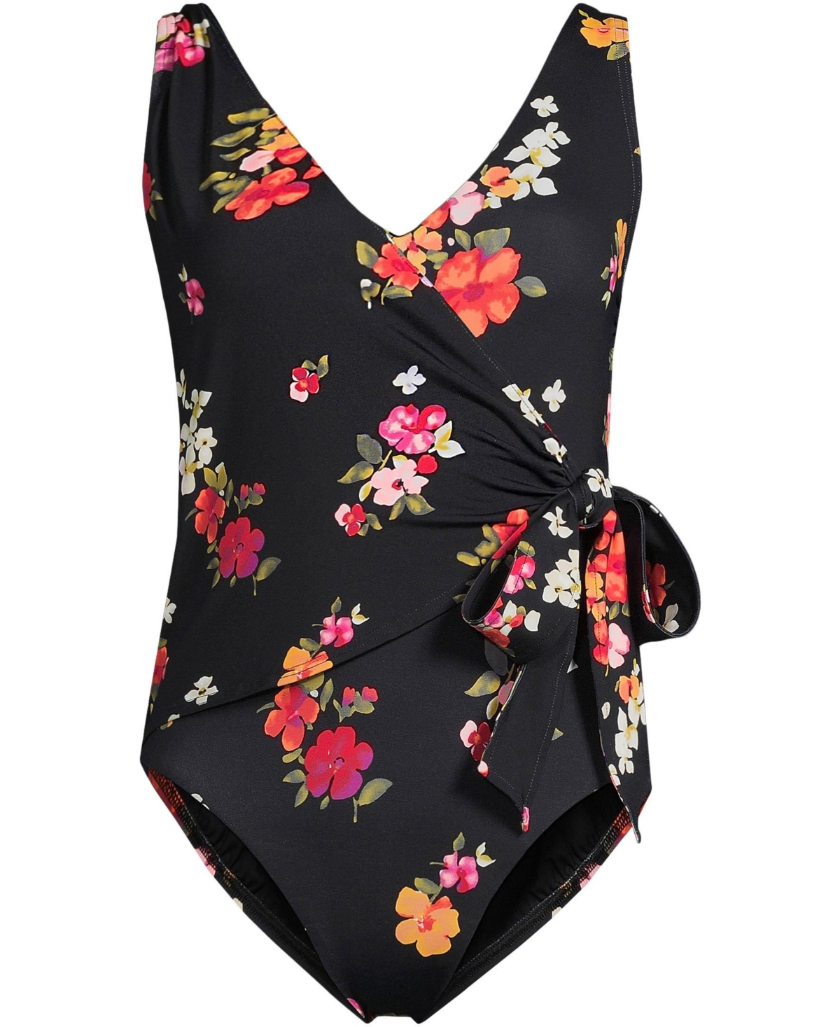 Lands' End Women's Long Torso Side Tie Wrap One Piece Swimsuit