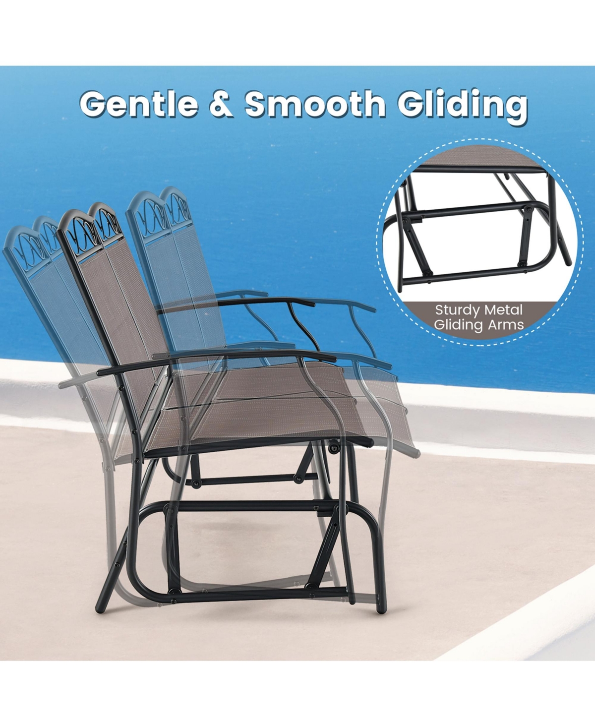 Costway 4pcs Patio Glider Conversation Set Swing Rocking Chair Table Heavy-Duty Outdoor