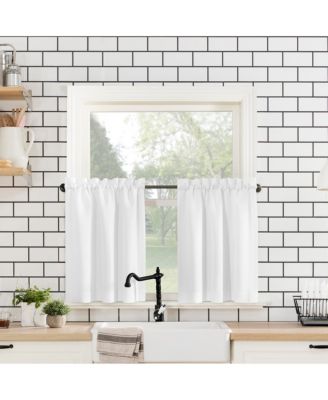 Martine Microfiber Semi-Sheer Rod Pocket Kitchen Curtain Valance and Tiers Set