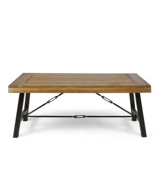 Streamdale Acacia Wood Coffee Table, Teak and Metal, 45.75"W x 27.25"D