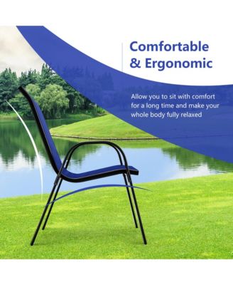Set of 4 Patio Dining Chairs Stackable Armrest Space Saving Garden