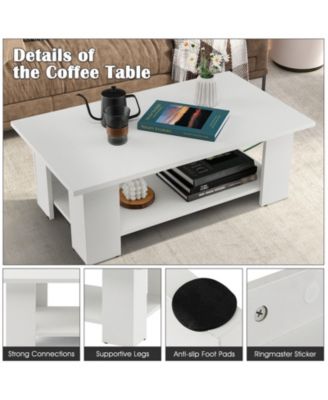 Large 36 Inch 2-tier Wooden Modern Coffee Table with Storage Shelf