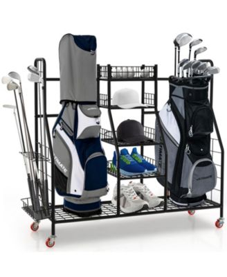 Double Golf Bag Rack with Removable Golf Club Stand and Wheels