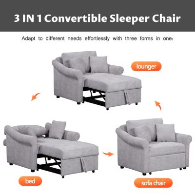 1 PC Chenille  3-in-1 Lounger Convertible Sleeper Chair