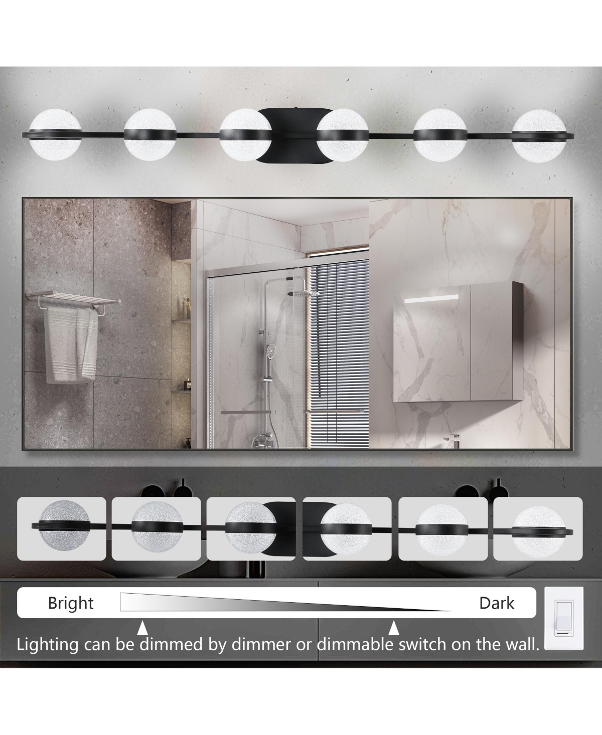 Streamdale Furniture Vanity Lights With 6 Led Bulbs For Bathroom Lighting - Black