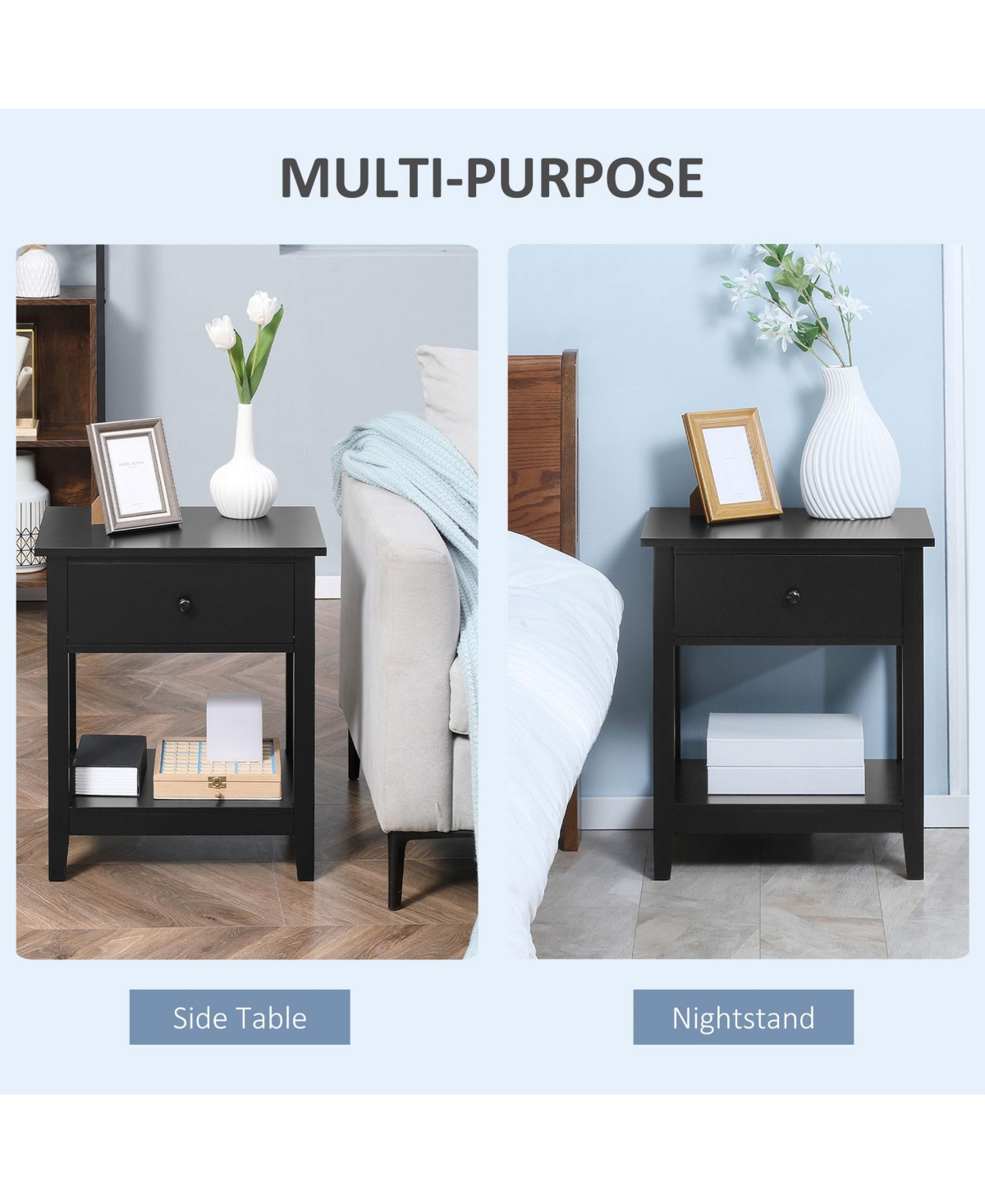 Streamdale Furniture 2-Tier Side Table with Drawer for Bedroom, Living Room