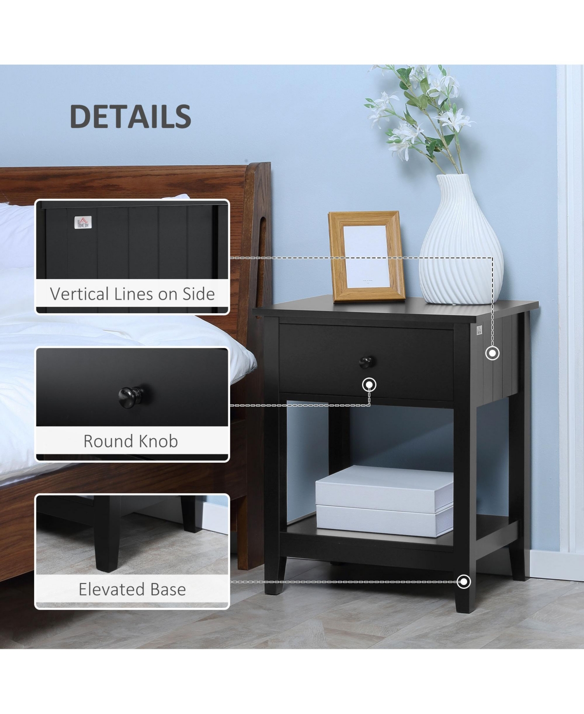 Streamdale Furniture 2-Tier Side Table with Drawer for Bedroom, Living Room