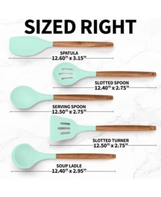 5 Piece Silicone Utensils Set with Authentic Acacia Wood Handles