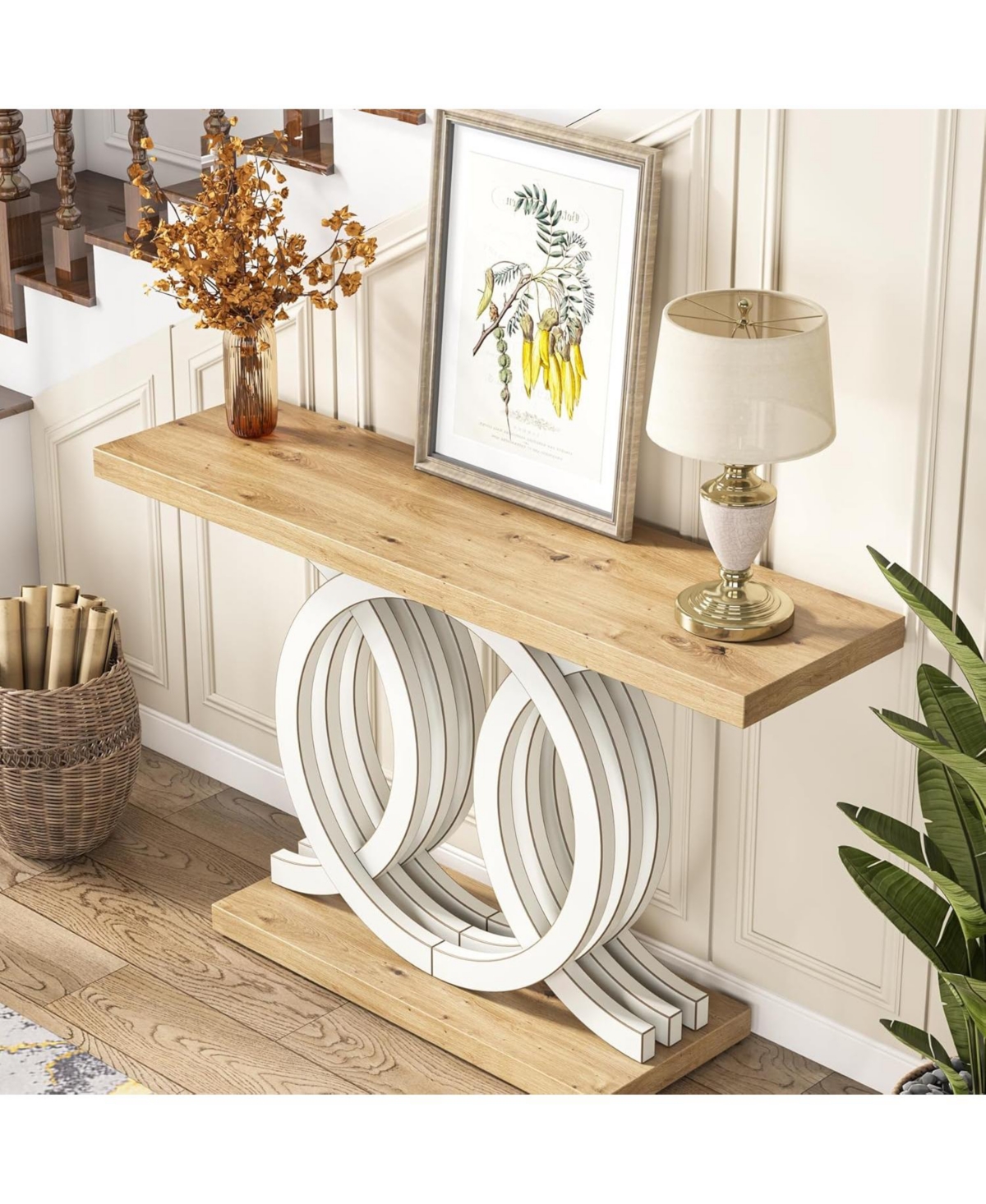 Tribesigns inches Console Table with Unique Base, Farmhouse Hallway Table, Wooden Entryway Table, Modern Sofa Table for Living Room, Unique Long Ac