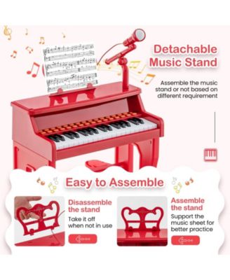 37 Keys Music Piano with Microphone Kids Piano Keyboard with Detachable Music Stand-Red