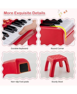 37 Keys Music Piano with Microphone Kids Piano Keyboard with Detachable Music Stand-Red