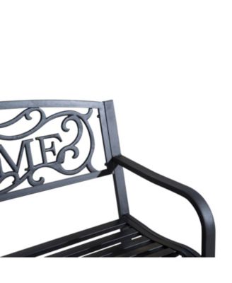 50" Black Metal Welcome Bench with Slatted Seat for Outdoor Spaces