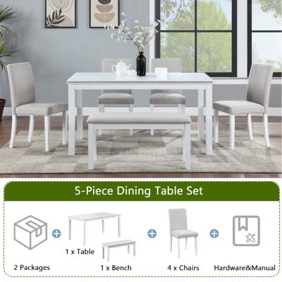 6 Pc. MDF Wood-Textured Rectangular Suede Upholstered Bench Style Dining Room Set