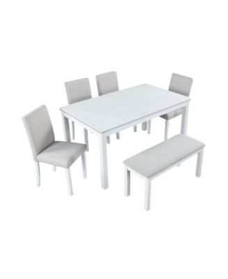 6 Pc. MDF Wood-Textured Rectangular Suede Upholstered Bench Style Dining Room Set