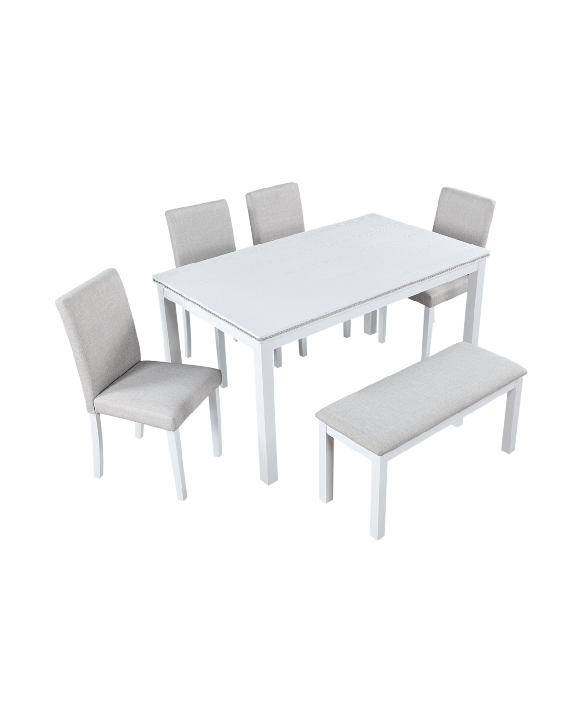 Streamdale Furniture White Rectangular Dining Table with Bench for 6 - Beige+white