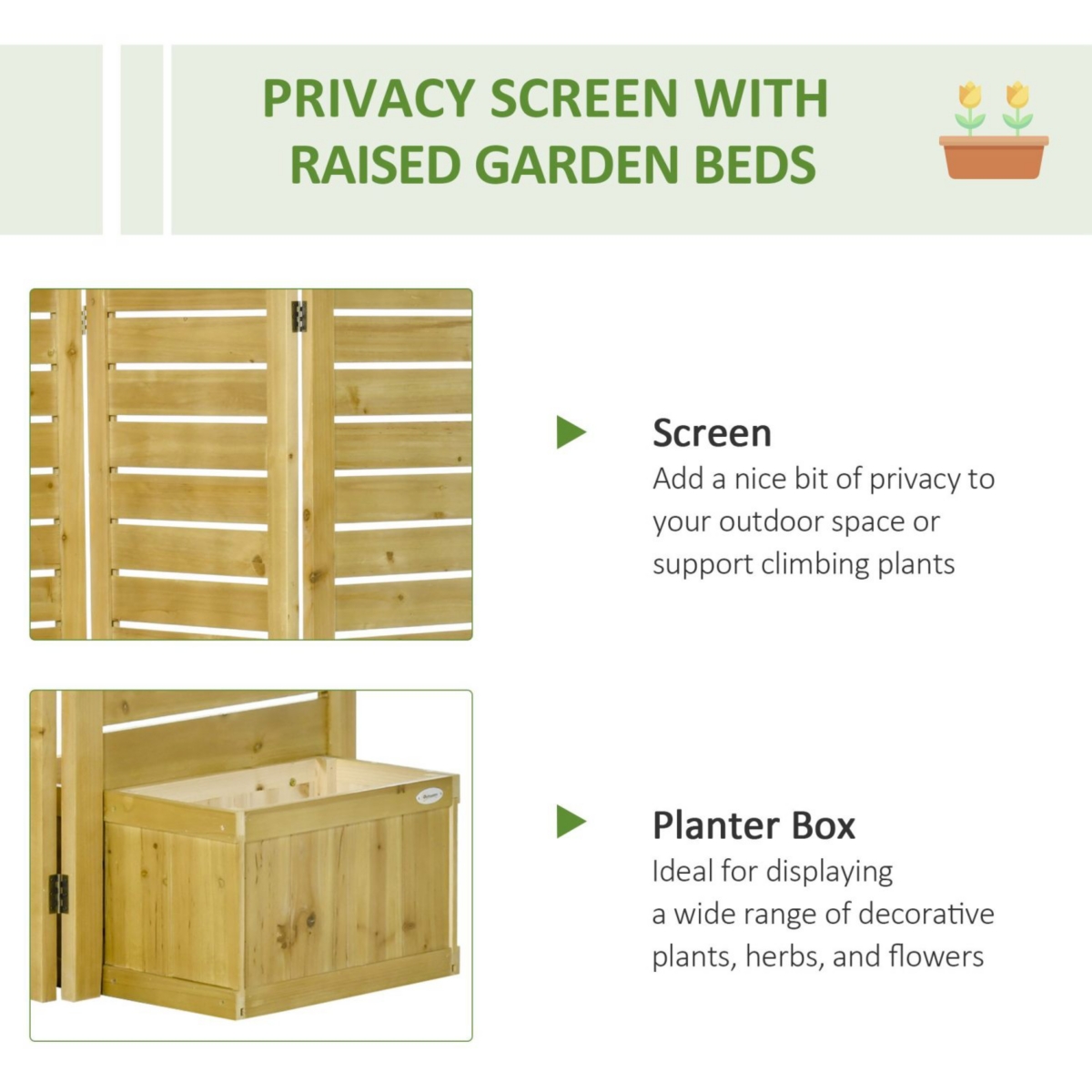 Streamdale Furniture Freestanding Outdoor Privacy Screen, 4 Self-Draining Planters / Raised Garden Beds