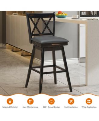 2 Pieces 29 Inch Swivel Counter Height Barstool Set with Rubber Wood Legs