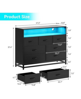 Modern 7-Drawer Dresser with Charging Station and LED Lights - Large Capacity Storage Chest for Bedroom, Living Room, Hallway_52.76 x 18.5 x 9.06 inches