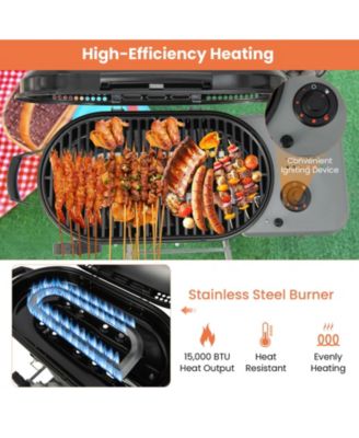 15000 BTU Portable Propane BBQ Grill with Wheels and Side Shelf-Black