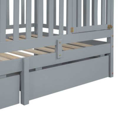 Twin Size Wood Daybed with Guardrails and Drawers