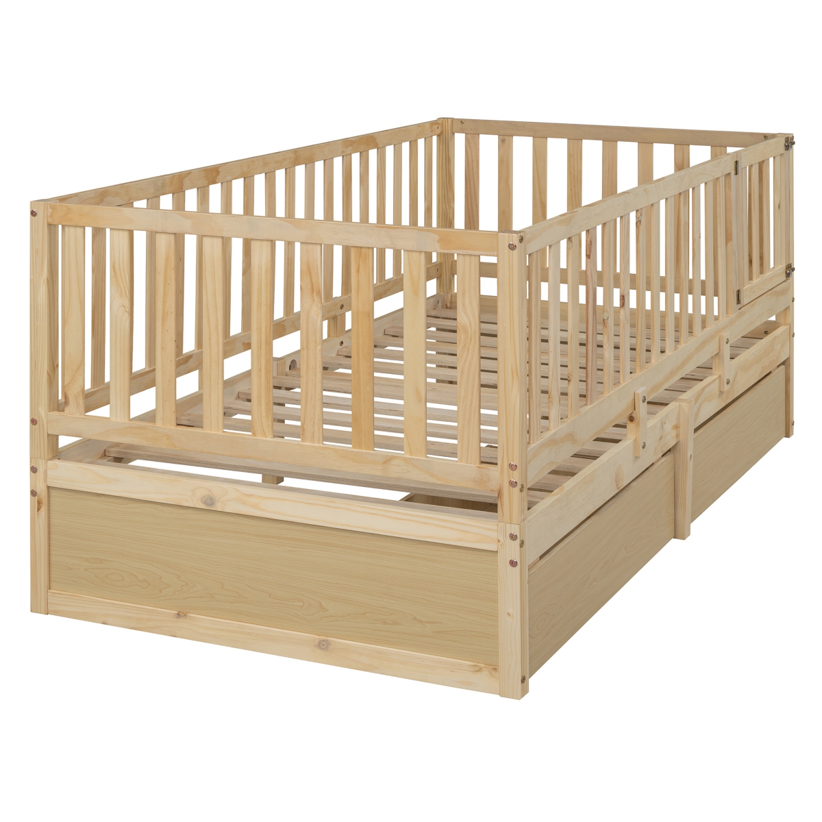 Streamdale Furniture Twin Size Wood Daybed with Guardrails and Drawers