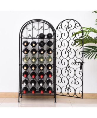 35 Bottle Wrought Iron Wine Rack Cabinet with Lock - Black