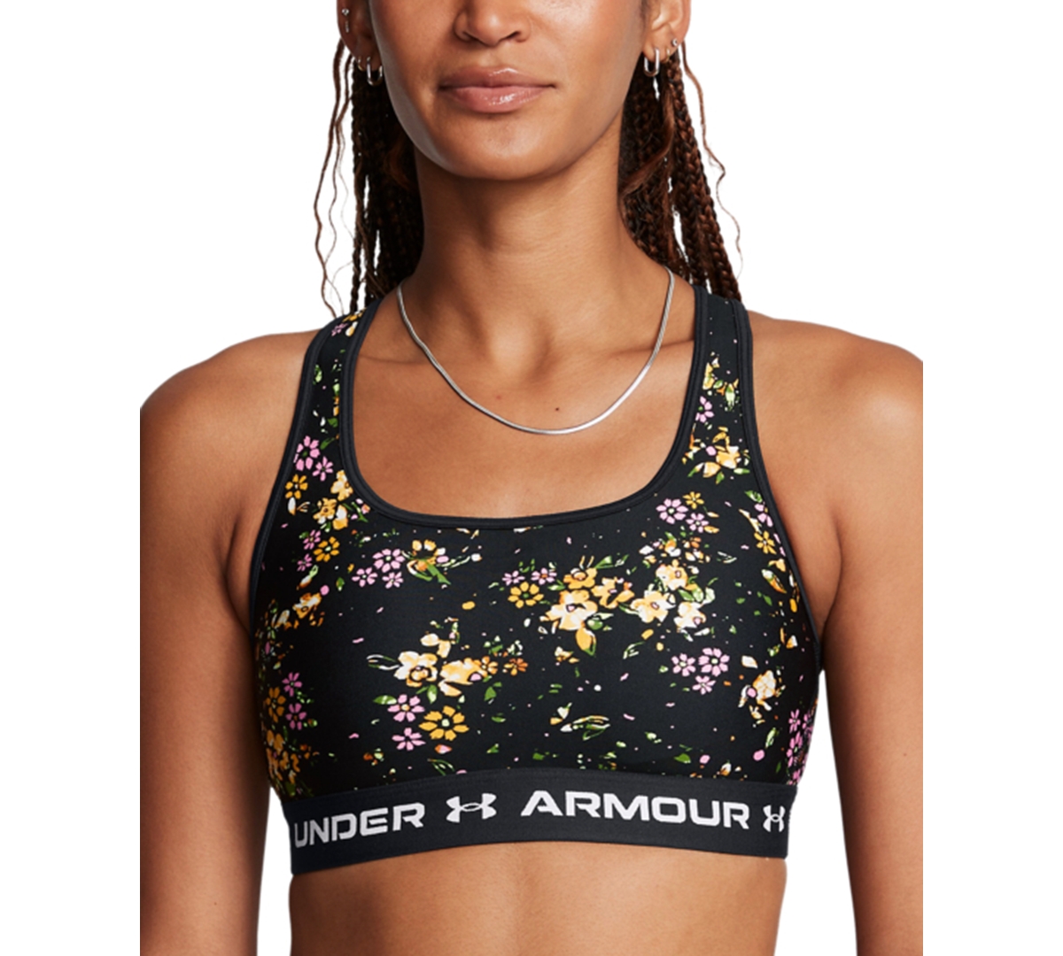 Under Armour Women's Printed Cross-Back Medium Impact Sports Bra -floral/white