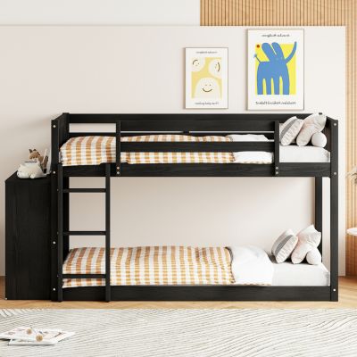 Twin over Twin Bunk Bed with 4 Drawers and 3 Shelves