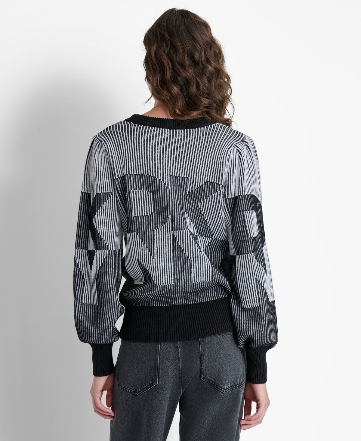 Dkny Women's Logo-Transfer Ribbed Crewneck Sweater -ivory