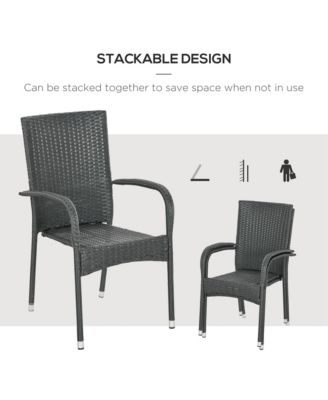Stackable Outdoor Rattan Dining Chairs with Cushions (Set of 2)