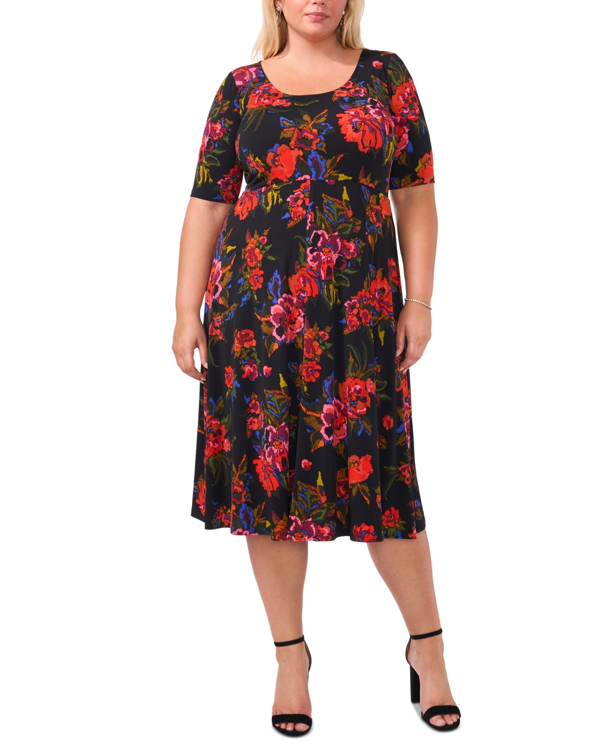 Plus Size Printed Round-Neck Midi Jersey Dress - Pureed Pum