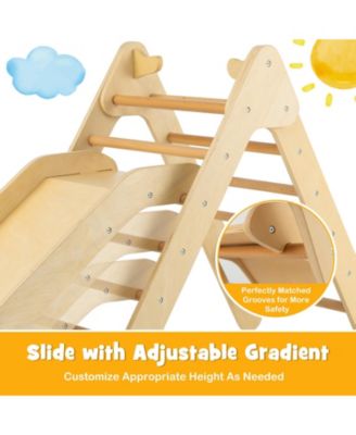 2-in-1 Wooden Triangle Climber Set with Gradient Adjustable Slide