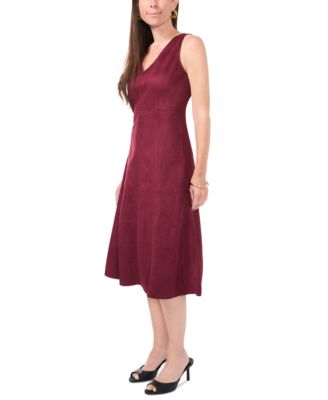 princess polly baby blue dress MSK Petite V-Neck Fit & Flare Faux-Suede Midi Dress
