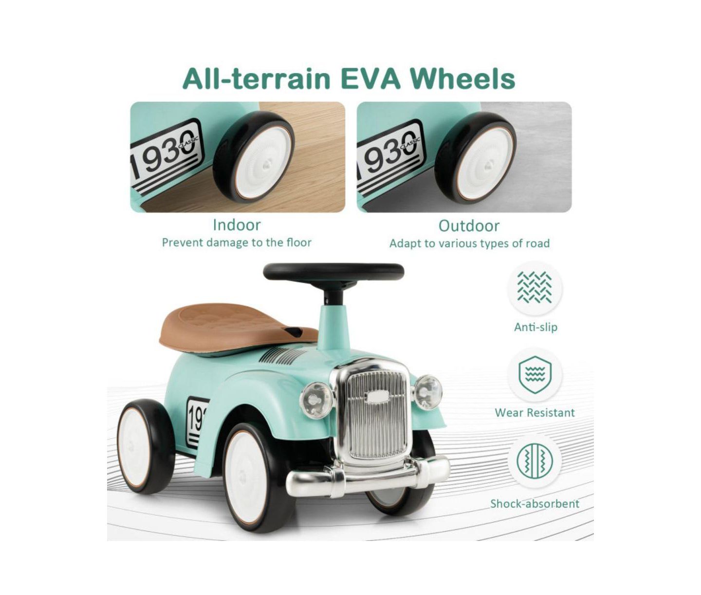 Детская игрушка VEBREDA Sit-to-Stand Vehicle with Working Steering Wheel and Under-Seat Storage, 23"L x 10.5"W x 13.5"H, Ages 12-36 Months, цвет: Зелёный — фото 6