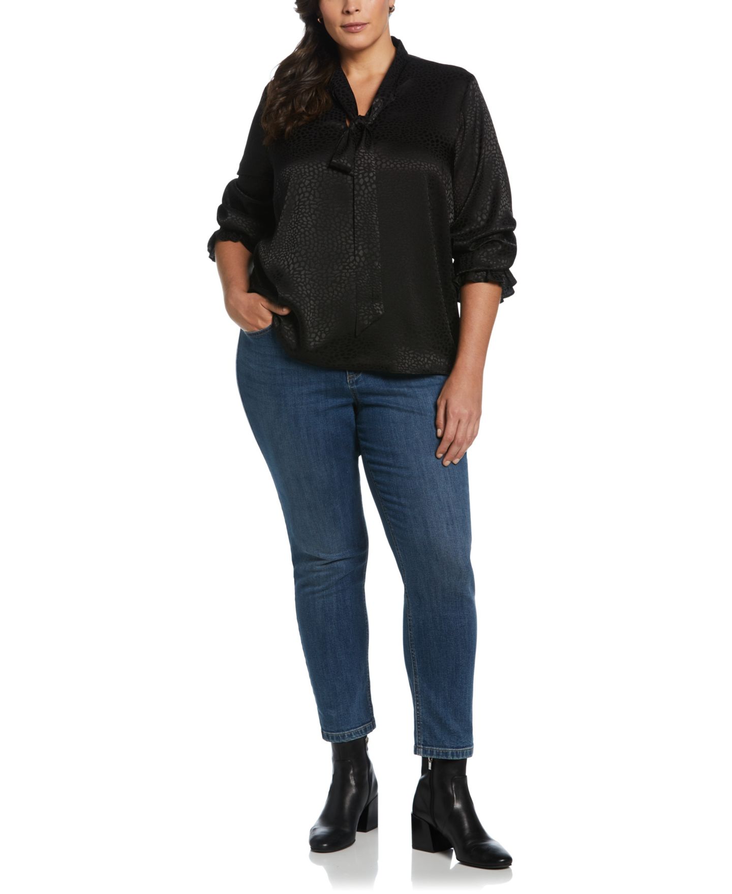 Женская блузка Rafaella Plus Size Tie Front Long Sleeve, цвет: Чёрный — фото 4