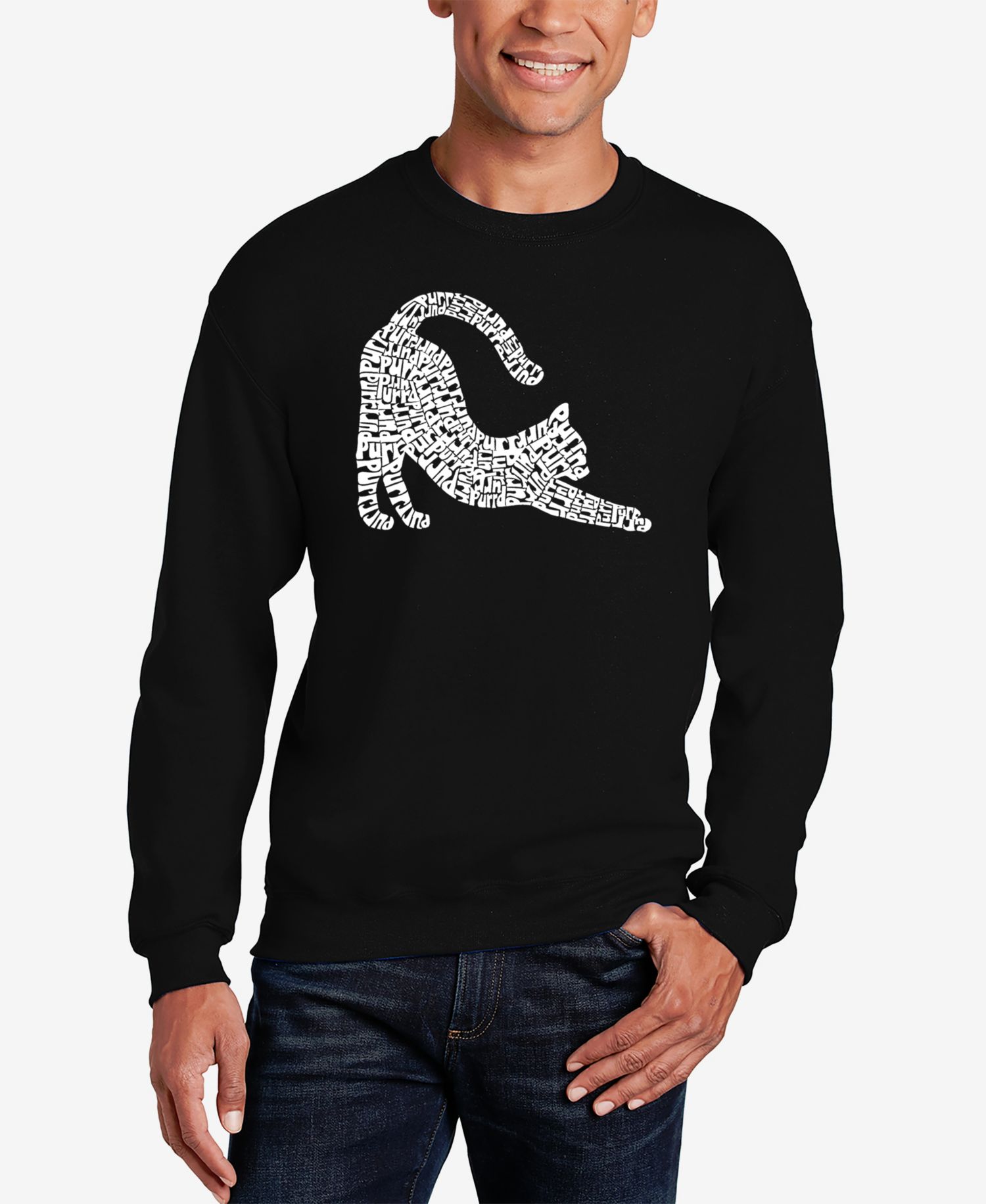 Men's Stretching Cat Word Art Crewneck Sweatshirt