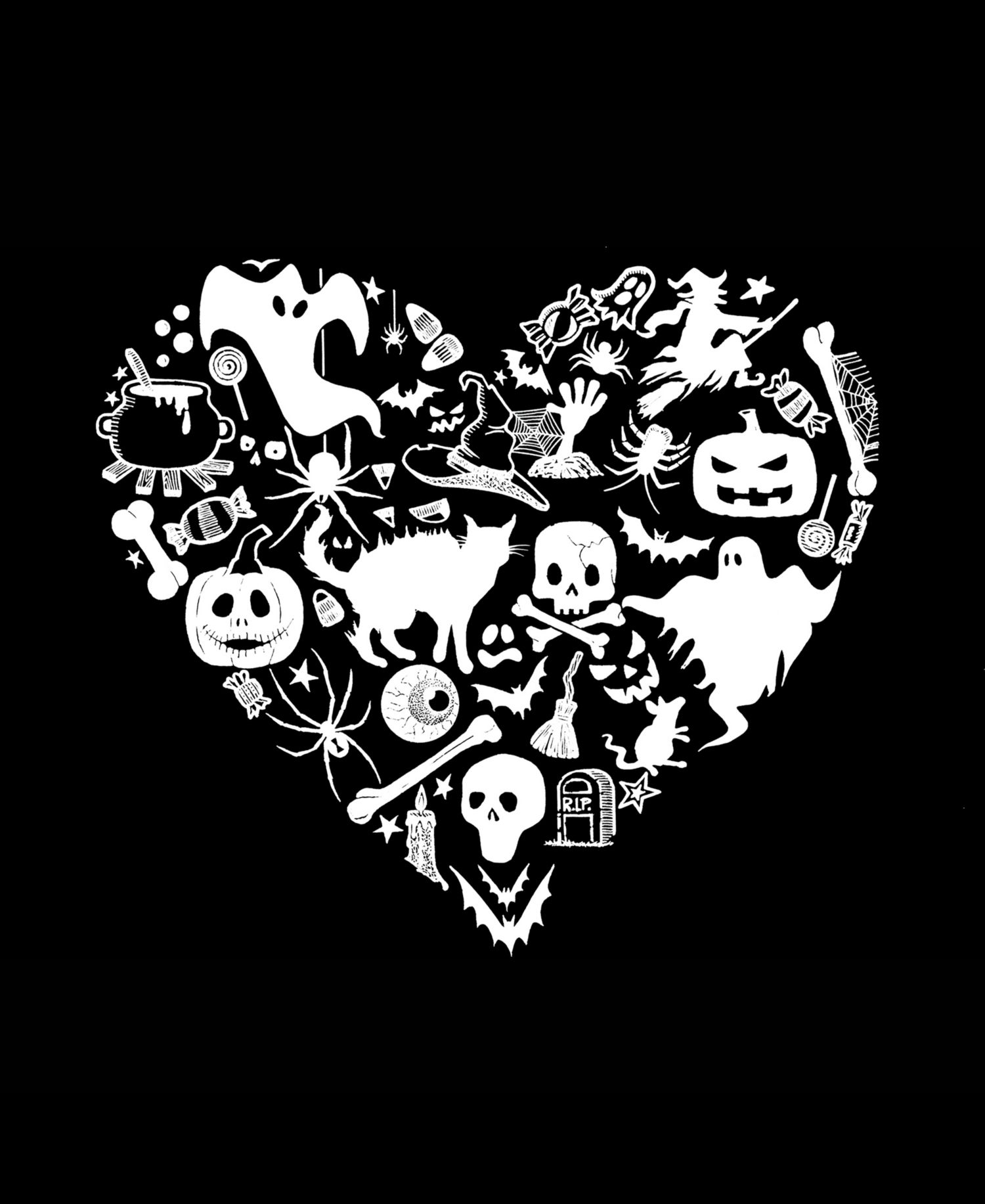 Men's Halloween Heart Word Art Hooded Sweatshirt