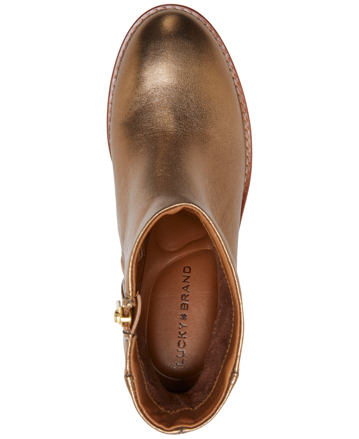 Shop Lucky Brand Women's Caddier Block-heel Dress Booties In Bronze Metallic Leather