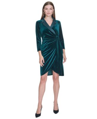 Halston - Women's Satin-Trim Velvet Sheath Dress