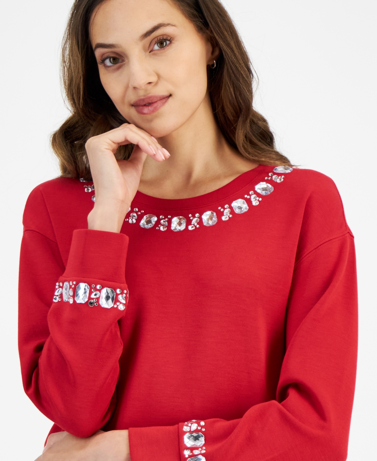 Tommy Hilfiger Women's Rhinestone-Embellished Long Sleeve Top